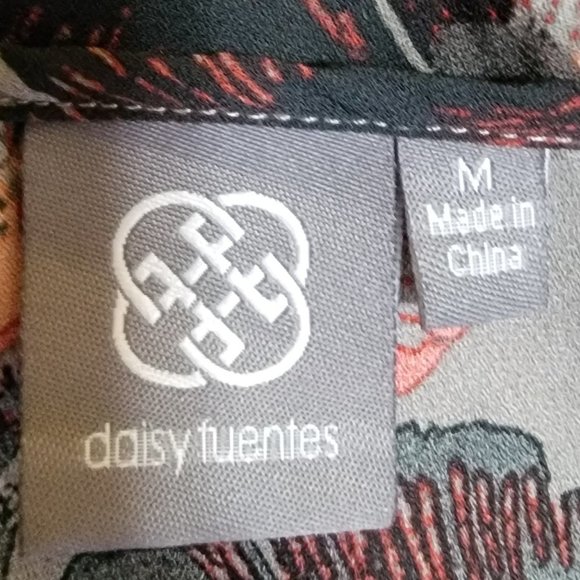 Daisy Fuentes Gray Floral Long Bell Sleeve Chiffon Top Back Button Closure M - Picture 7 of 8